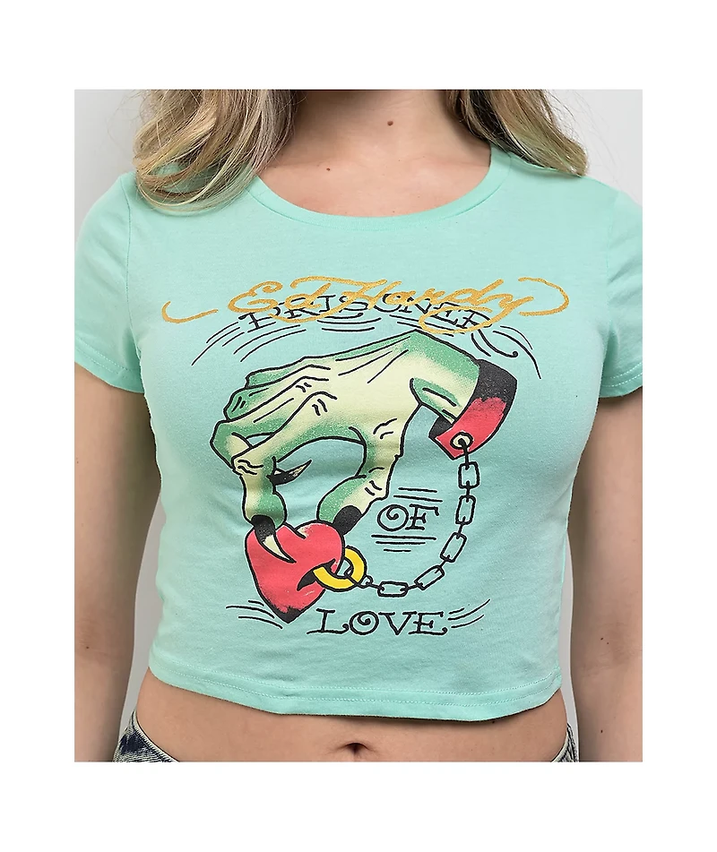 Ed Hardy Hand Mint Crop T-Shirt