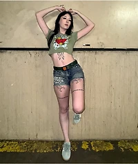 Ed Hardy Heart Dagger Blue Wash Denim Cutoff Shorts