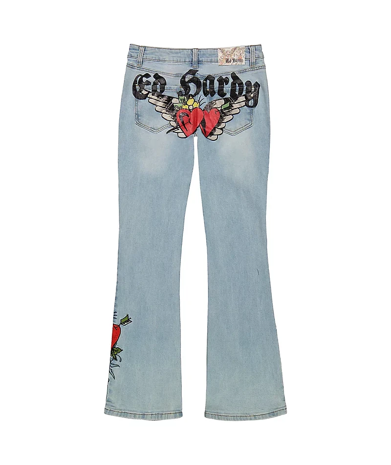 Ed Hardy Heart Light Tint Low Rise Bootcut Jeans