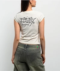 Ed Hardy Heart Sword Rhinestone Natural Crop T-Shirt