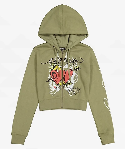 Ed Hardy Hearts Olive Crop Zip Hoodie