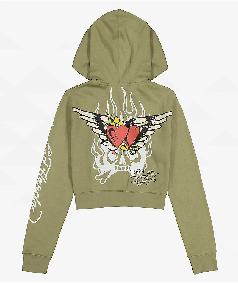 Ed Hardy Hearts Olive Crop Zip Hoodie
