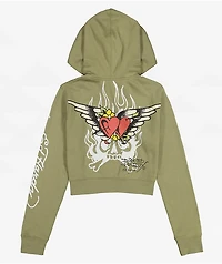 Ed Hardy Hearts Olive Crop Zip Hoodie