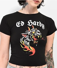Ed Hardy Hellcat Black Crop T-Shirt