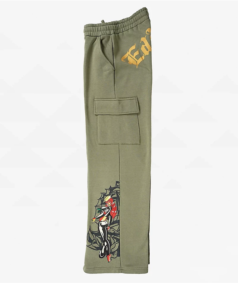 Ed Hardy Hello Sailor Green Cargo Sweatpants