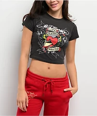 Ed Hardy Honor Heart Charcoal Crop T-Shirt