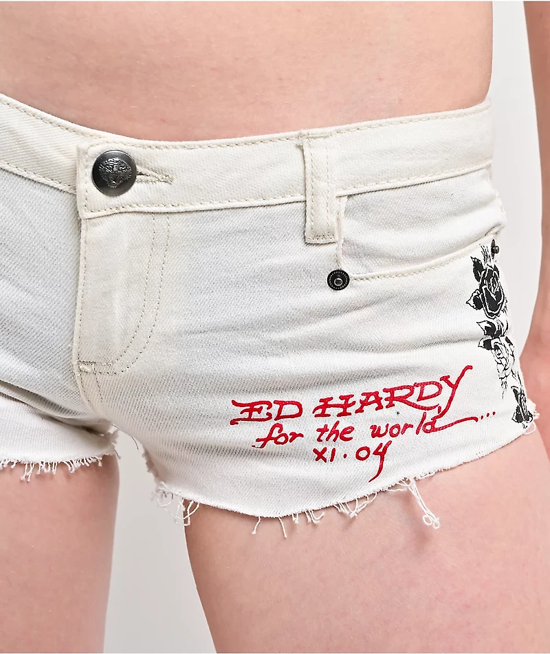 Ed Hardy Horses Ivory Micro Shorts