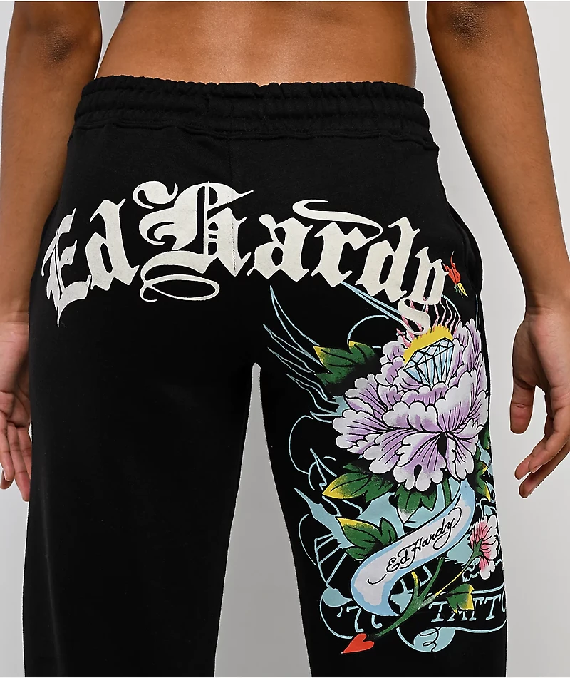 Ed Hardy Ice Flower Black Sweatpants