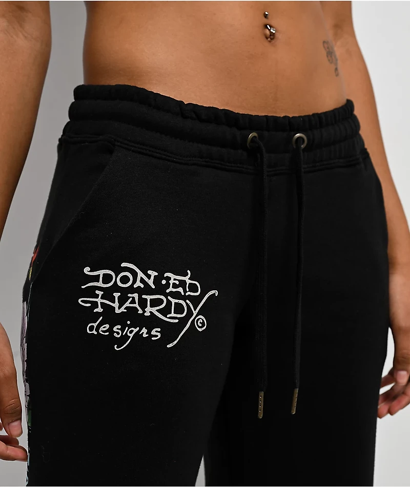 Ed Hardy Ice Flower Black Sweatpants