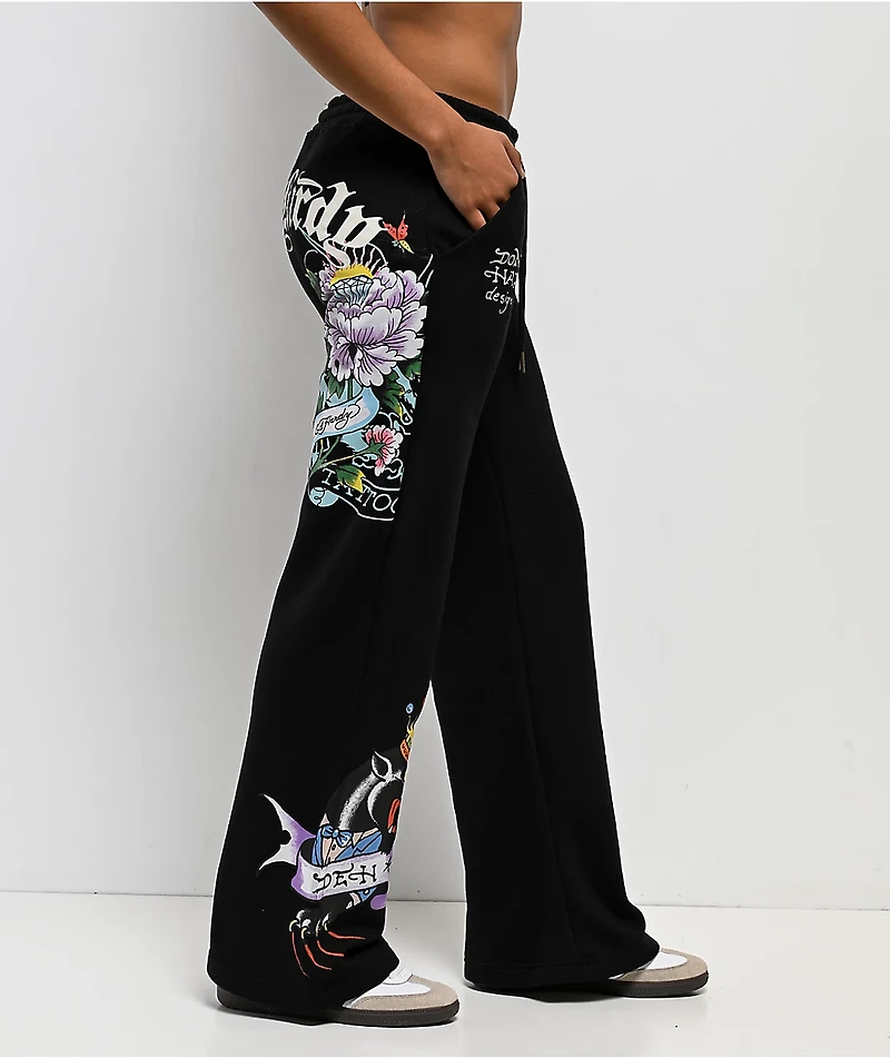 Ed Hardy Ice Flower Black Sweatpants