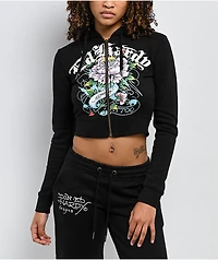 Ed Hardy Ice Flower Sunfade Black Crop Zip Hoodie