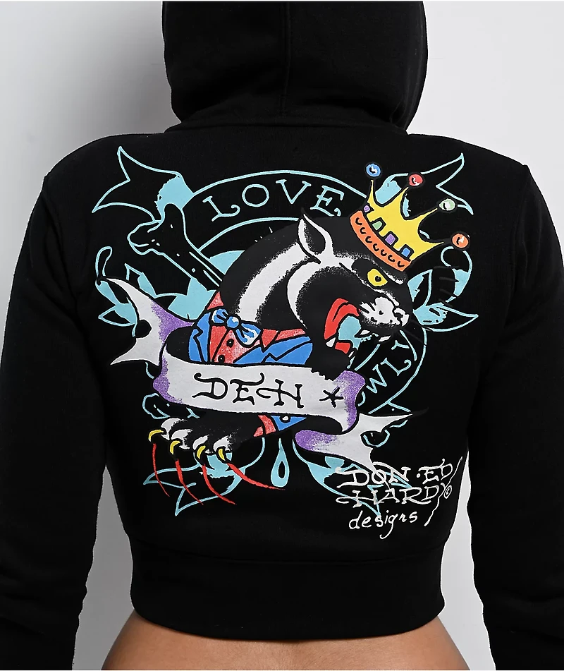 Ed Hardy Ice Flower Sunfade Black Zip Hoodie