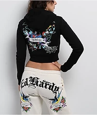 Ed Hardy Ice Flower Sunfade Black Zip Hoodie