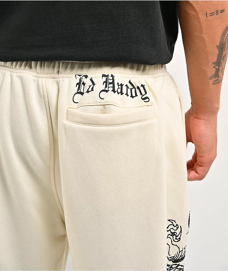 Ed Hardy Japan Dragon Ivory & Black Sweatpants