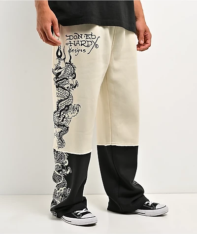 Ed Hardy Japan Dragon Ivory & Black Sweatpants