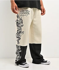 Ed Hardy Japan Dragon Ivory & Black Sweatpants