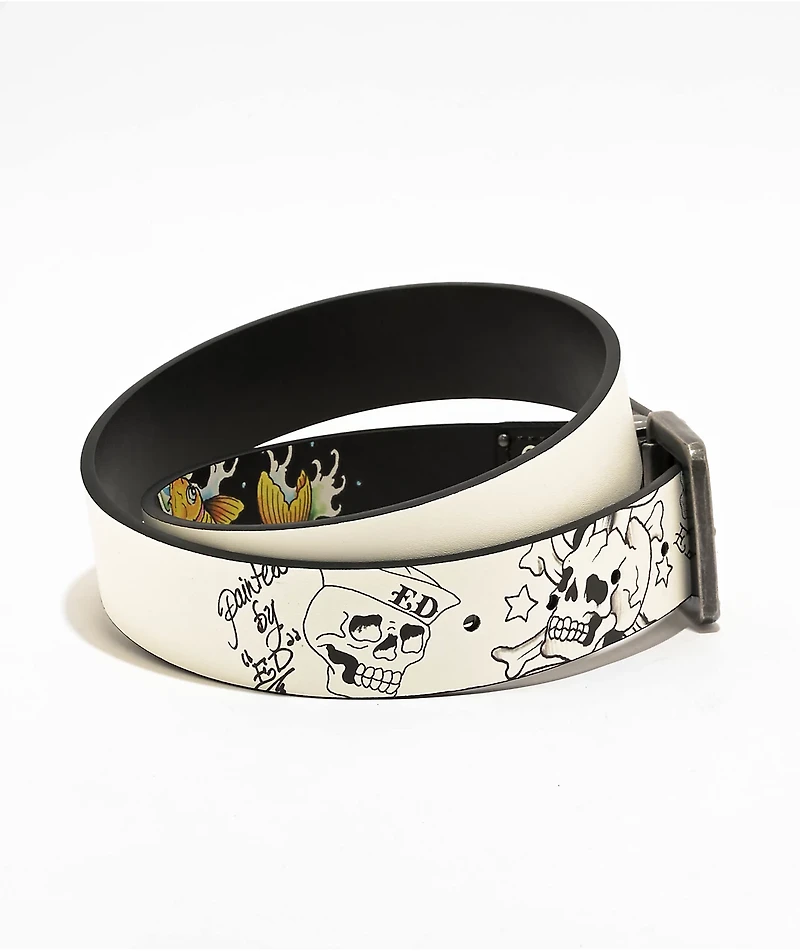 Ed Hardy Koi & Skull Reversible Black White Belt