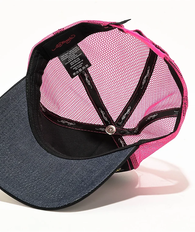 Ed Hardy Koi Fish Black & Pink Trucker Hat | MainPlace Mall display picture 1