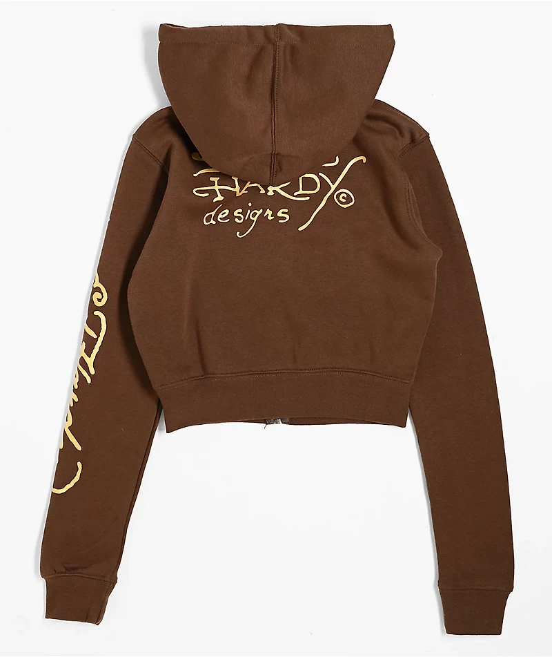 Ed Hardy Koi Fish Cocoa Crop Zip Hoodie