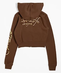 Ed Hardy Koi Fish Cocoa Crop Zip Hoodie