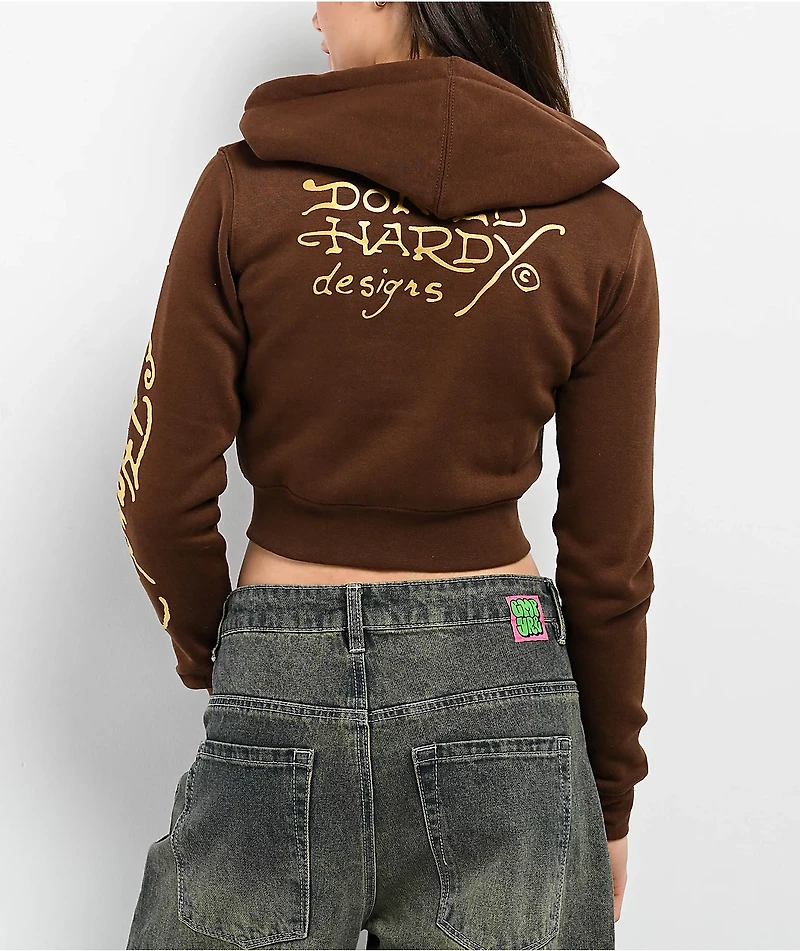 Ed Hardy Koi Fish Cocoa Crop Zip Hoodie