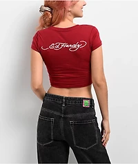 Ed Hardy Koi Fish Maroon Crop T-Shirt