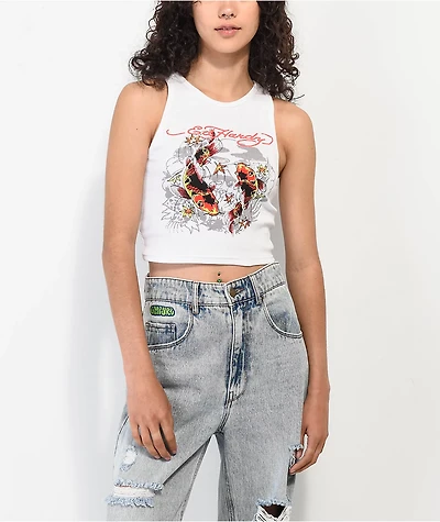 Ed Hardy Koi Fish Ribbed Crop Tank Top