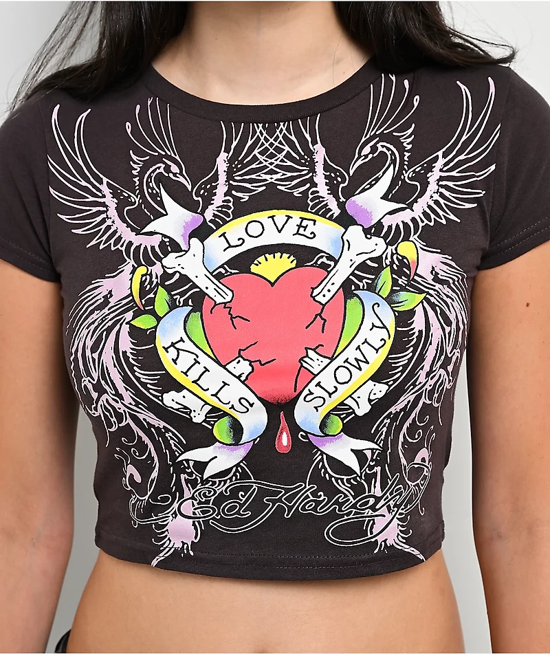 Ed Hardy LKS Heart Espresso Crop T-Shirt