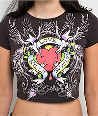 Ed Hardy LKS Heart Espresso Crop T-Shirt