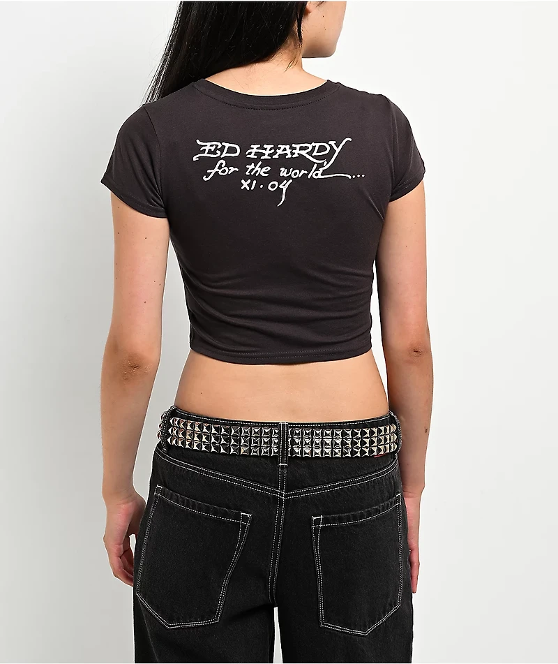 Ed Hardy LKS Heart Espresso Crop T-Shirt