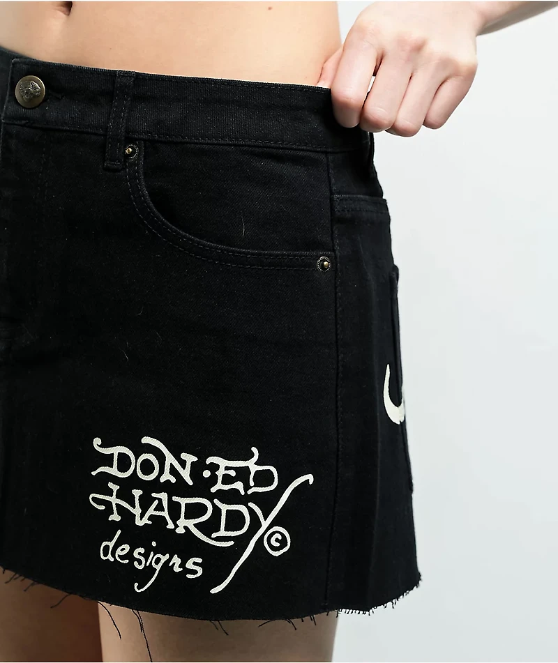 Ed Hardy LKS Skull Black Cutoff Denim Mini Skirt