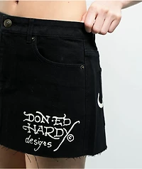 Ed Hardy LKS Skull Black Cutoff Denim Mini Skirt