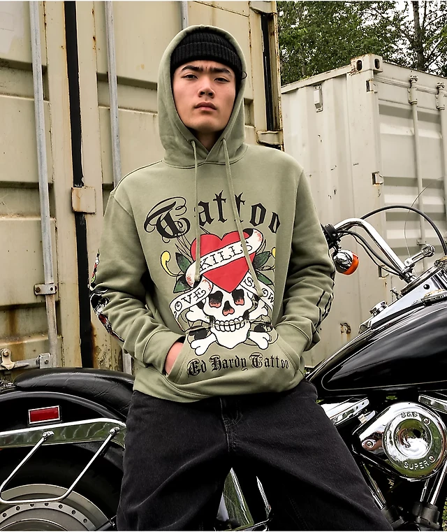 Ed Hardy LKS Skull Green Hoodie Liberty Center