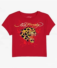 Ed Hardy Leopard Cherry Red Crop T-Shirt