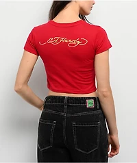 Ed Hardy Leopard Cherry Red Crop T-Shirt