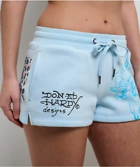 Ed Hardy Leopard Rhinestone Baby Blue Sweat Shorts