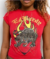 Ed Hardy Leopard Rhinestone Cherry Crop T-Shirt