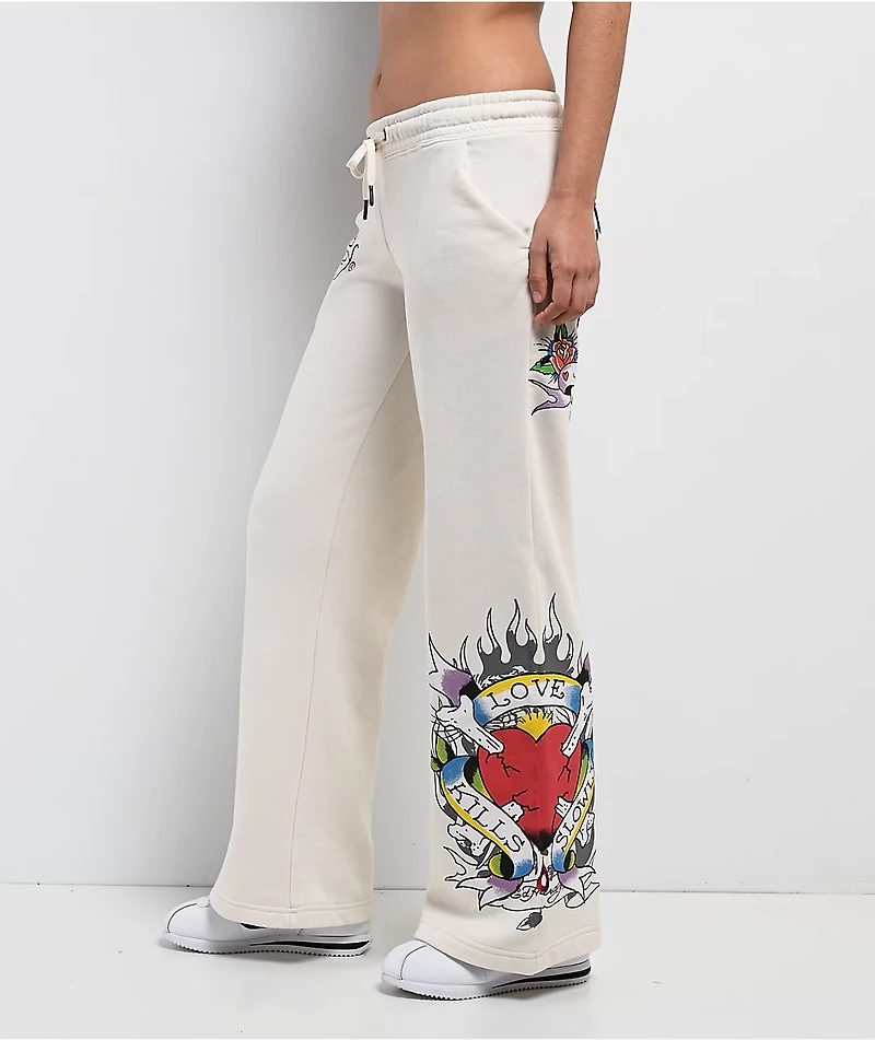 Ed Hardy Love Kills Slowly Birds Ivory Sweatpants
