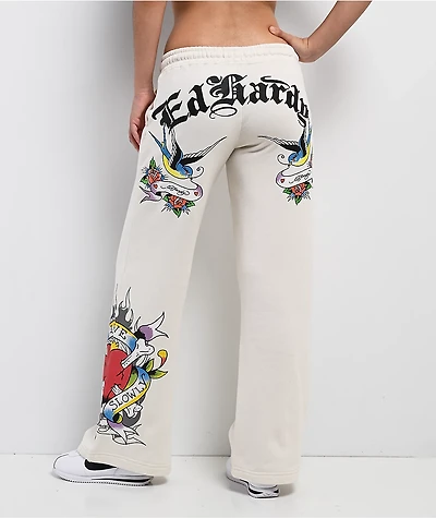 Ed Hardy Love Kills Slowly Birds Ivory Sweatpants