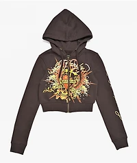 Ed Hardy Love Kills Slowly Espresso Brown Crop Zip Hoodie