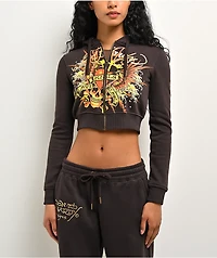 Ed Hardy Love Kills Slowly Espresso Brown Crop Zip Hoodie