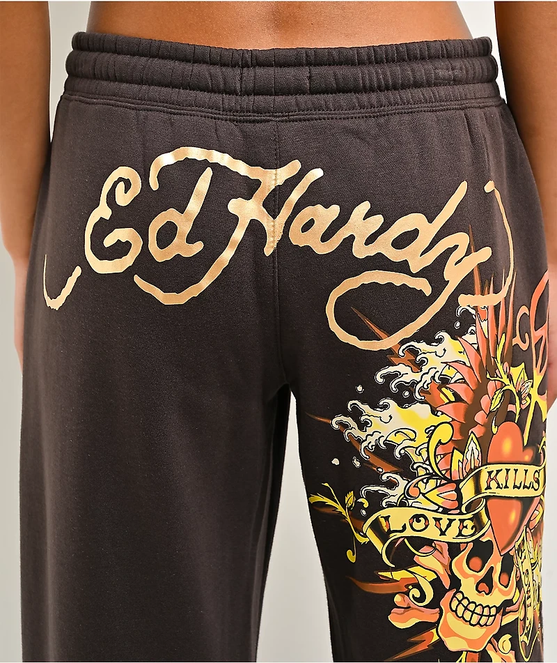 Ed Hardy Love Kills Slowly Espresso Brown Sweatpants