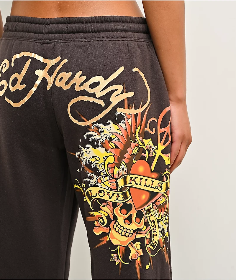 Ed Hardy Love Kills Slowly Espresso Brown Sweatpants