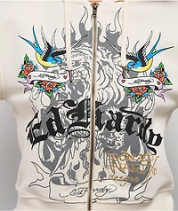 Ed Hardy Love Kills Slowly Heart Ivory Crop Zip Hoodie