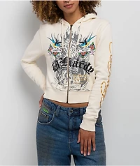 Ed Hardy Love Kills Slowly Heart Ivory Crop Zip Hoodie