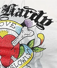 Ed Hardy Love Kills Slowly Heart Rhinestone Ivory Cap Sleeve T-Shirt