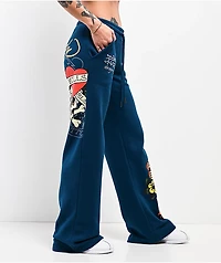 Ed Hardy Love Kills Slowly Sapphire Blue Wide Leg Sweatpants