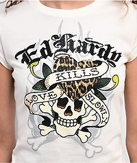 Ed Hardy Love Kills Slowly Skull Ivory Crop T-Shirt