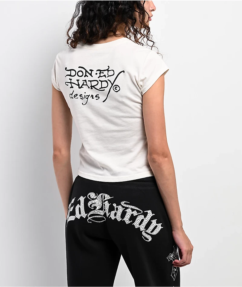 Ed Hardy Love Kills Slowly Skull Ivory Crop T-Shirt