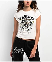 Ed Hardy Love Kills Slowly Skull Ivory Crop T-Shirt